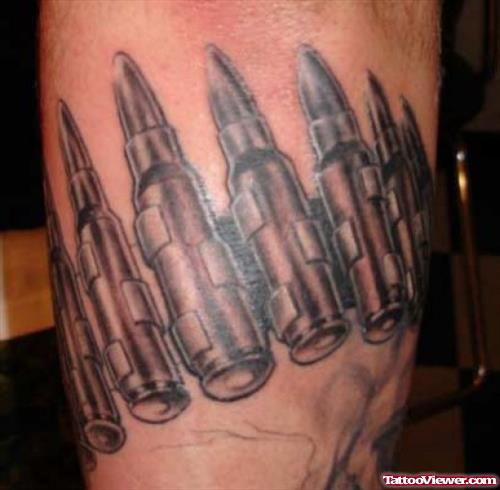 Grey Ink Army Bullets Tattoo On Arm