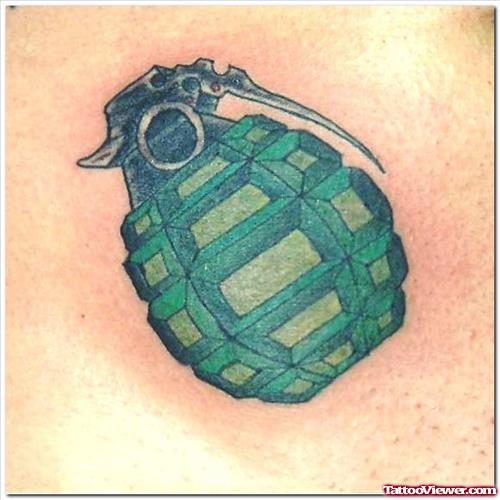 Green Ink Grenade Army Tattoo