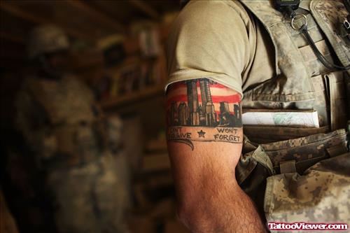 Colored Army Tattoo On Right Bicep