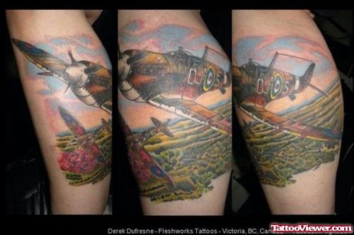Colored Army Tattoo On Leg