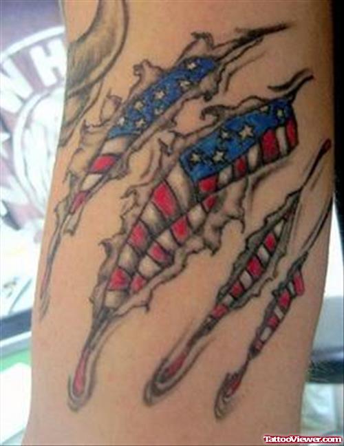 Attractive Ripped Skin Army Flag Tattoo