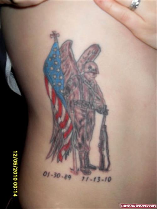 Army Military Tattoo On Rib Side