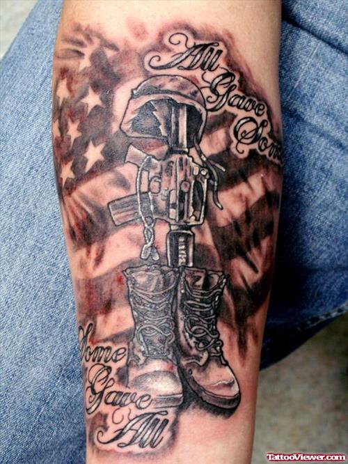 Grey Ink Army Tattoo On Arm For Men