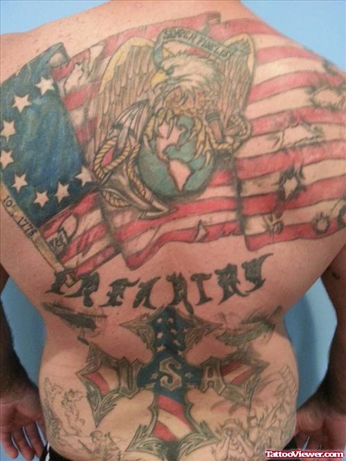 Colored Army Tattoo On Back Body