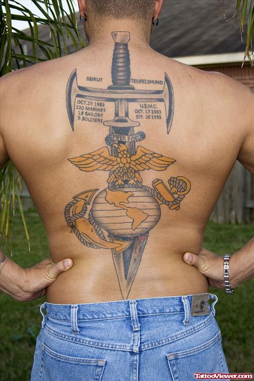 Beautiful Army Tattoo On Man Back Body