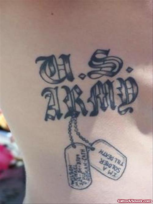 Grey Ink Us Army Tattoo On Rib Side
