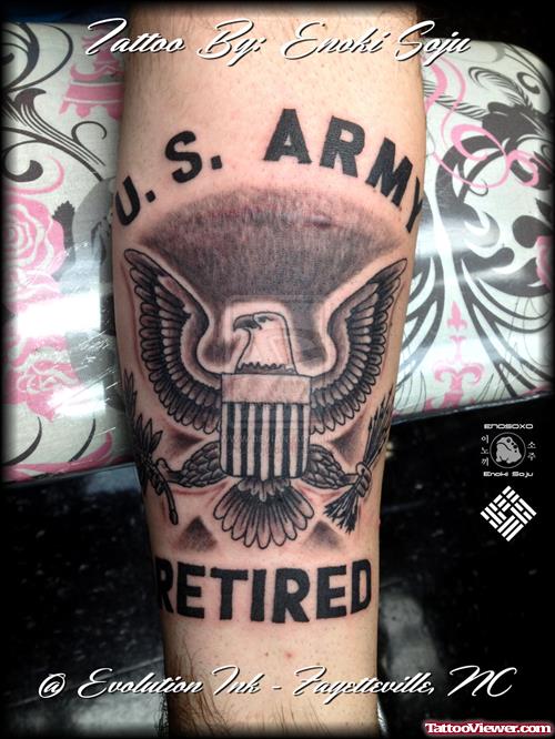 Grey Ink Army Tattoo On Arm