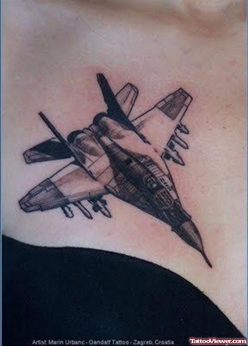 Grey Ink Army Rocket Tattoo On Chest