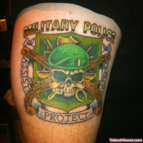 Green Ink Skull Army Tattoo