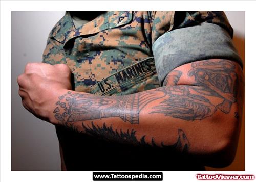 Cool Army Tattoo On Man Left Sleeve