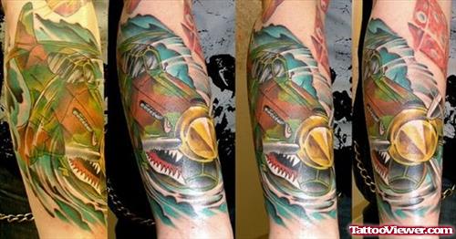 Colored Army Tattoo On Sleeve