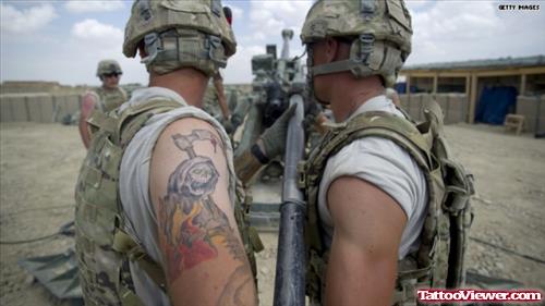 Army Tattoo On Man Right Shoulder