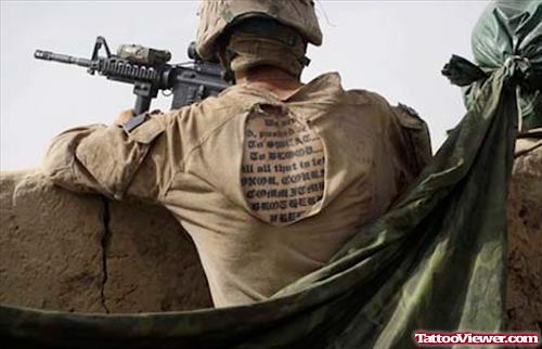 Army Script Tattoo On Back