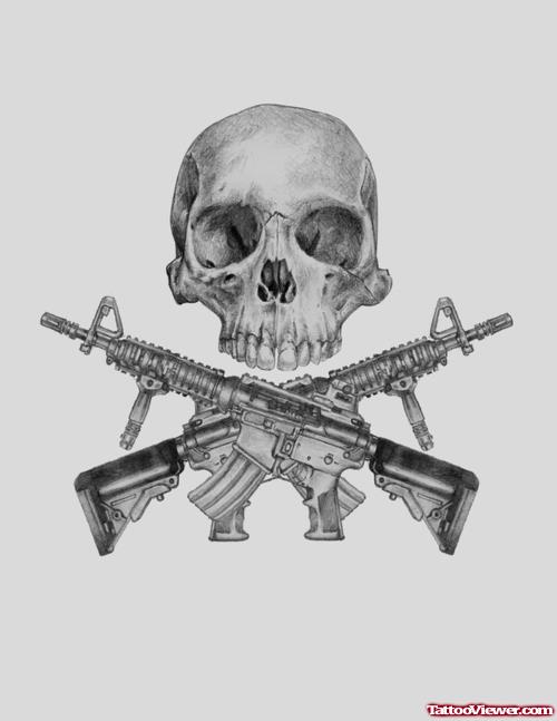 Skull And Army Guns Tattoos Designs