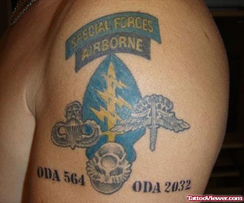 Military Army Tattoo On Left Shoulder