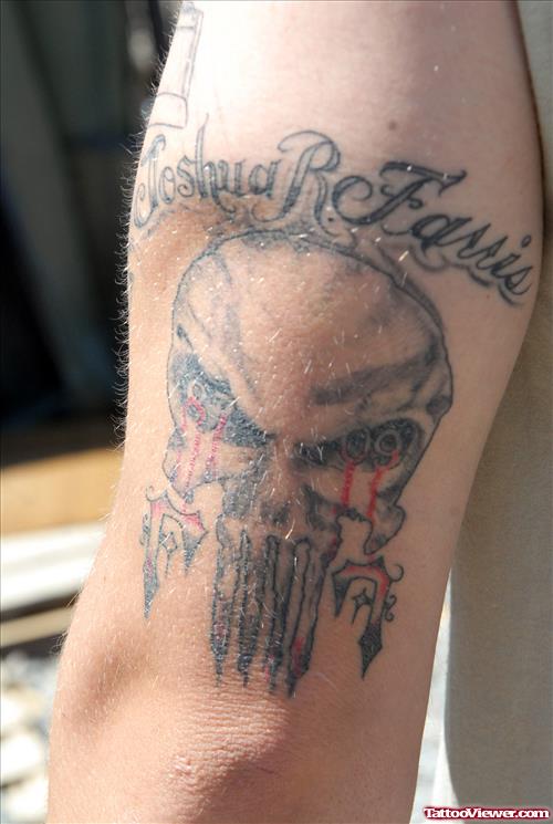 Grey Ink Skull Army Tattoo