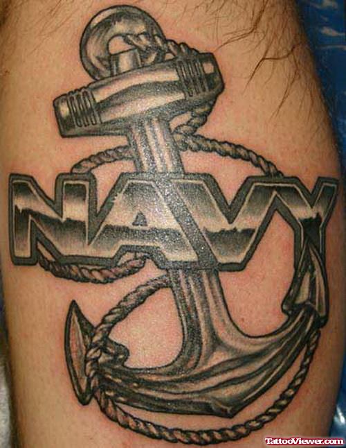 Grey Ink Navy Anchor Army Tattoo