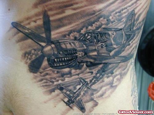 Grey Ink Bisquette Warhawk Airplane Tattoo