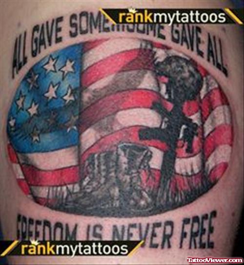 Colored Army Tattoo On Back