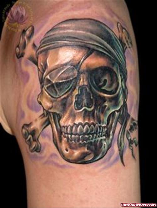 Army Skull Tattoo On Left Shoulder