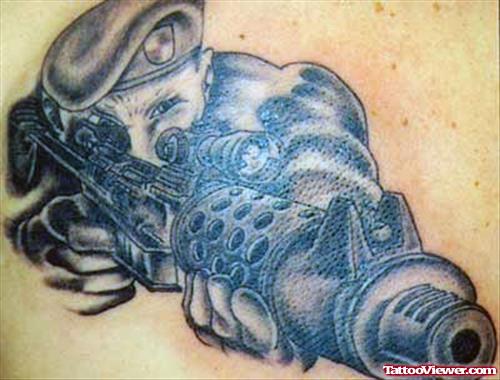 Amazing Grey Ink Army Soldier Tattoo
