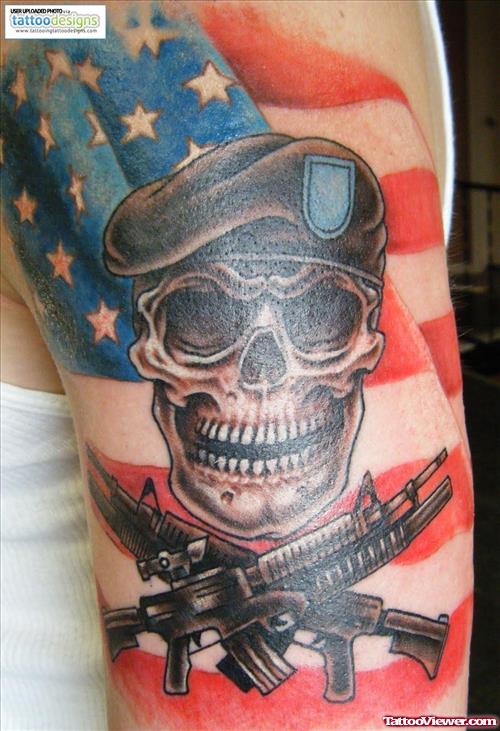 Skull and Guns Army Tattoo