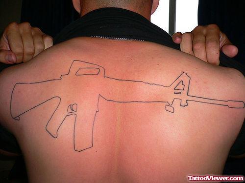 Outline Gun Army Tattoo On Back