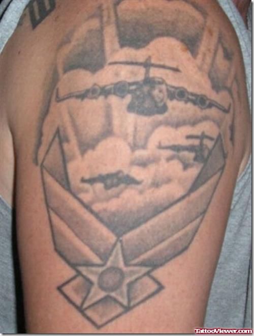 Grey Ink US Military Army Plane Tattoo