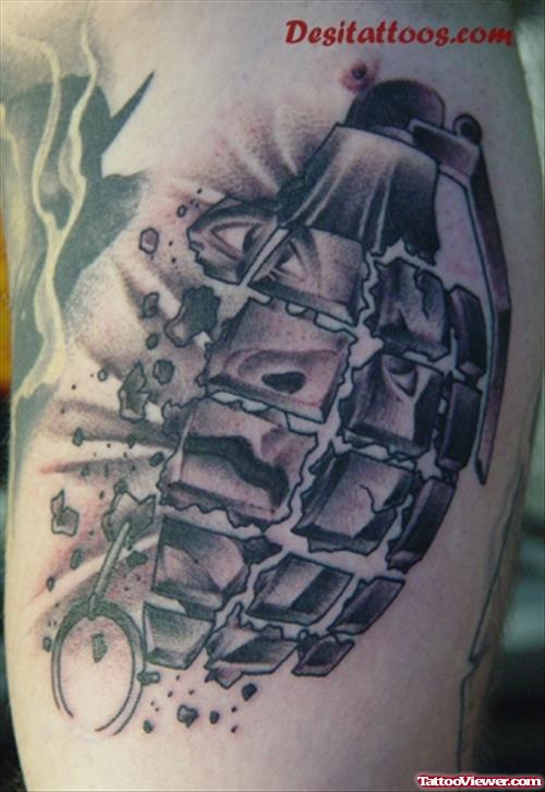 Grey Ink Grenade Army Tattoo