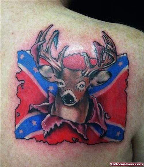 Deer Head And Flag Army Tattoo