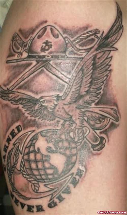 Crazy Grey Ink Army Tattoo On Rib Side