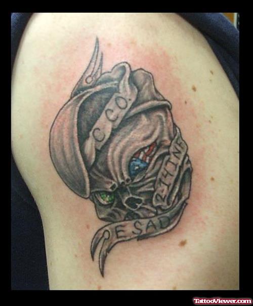 Awesome Army Skull Tattoo On Shoulder
