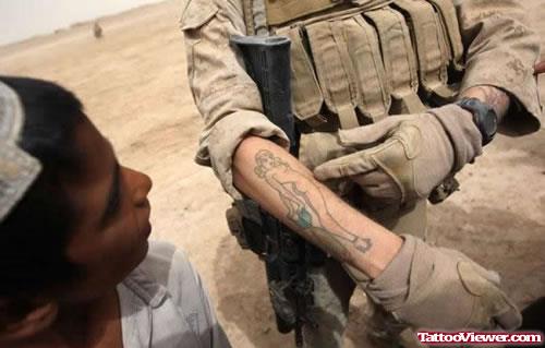 Army Tattoo On Man Right Sleeve
