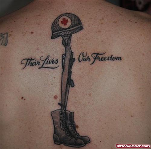 Grey Ink Fallen Soldier Army Tattoo