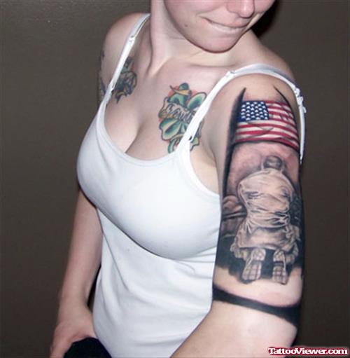 Army Tattoo On Left Half Sleeve