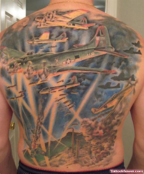Army Planes Tattoos On Back Body