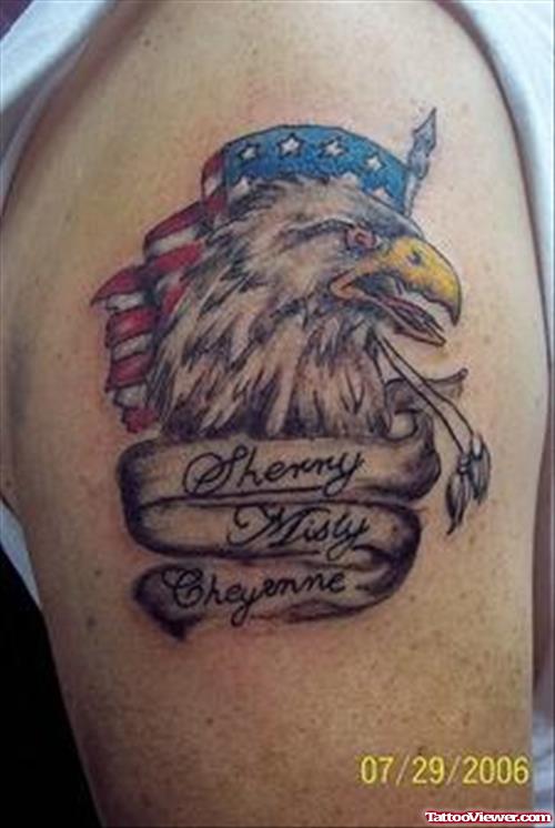 Army Eagle With Flag Tattoo On Half Sleeve
