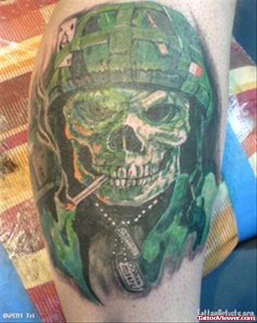 Smoking Skull Army Tattoo