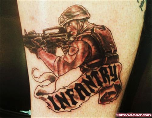 Shooting Soldier Army Tattoo On Bicep