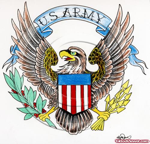 Open Wings Eagle and Army Tattoo Design