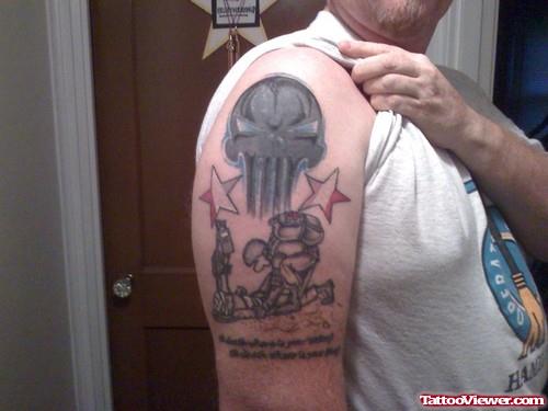 Crazy Army Tattoo On Right Half Sleeve