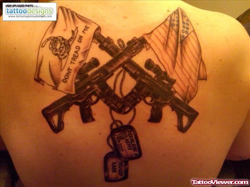 Army Tattoo On Upperback For Men