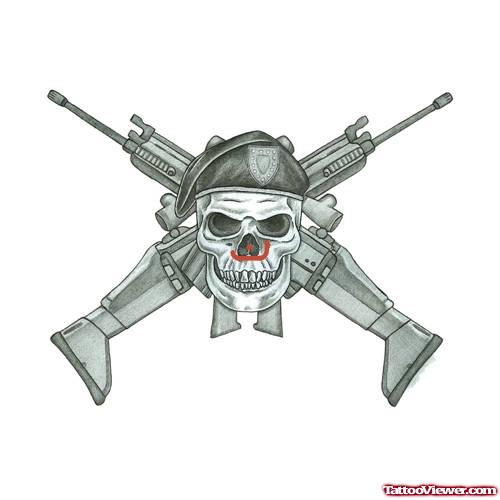 Army Skull With Guns Tattoo Design