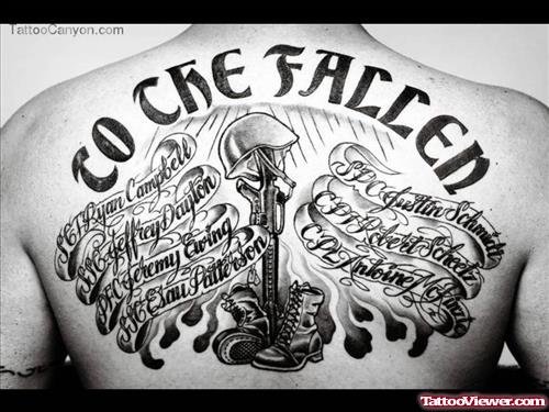 Memorial Army Tattoo On Upperback