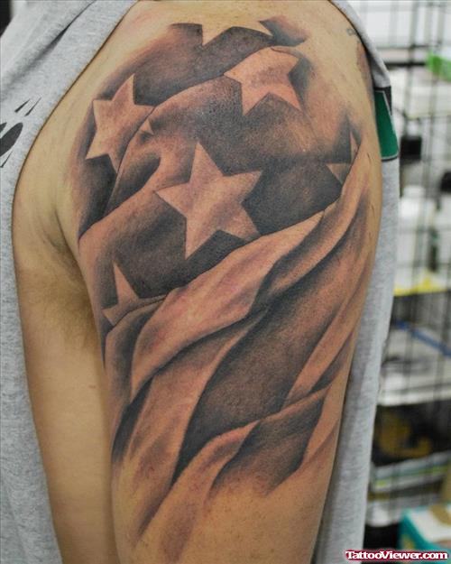 Grey Ink Army Tattoo On Half Sleeve