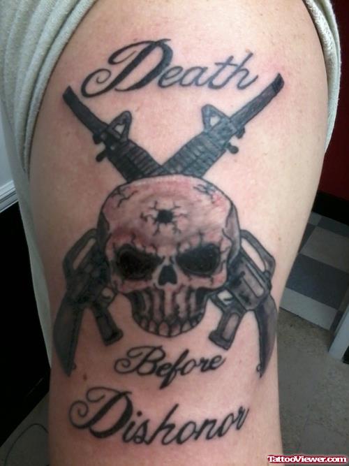 Death Dishonor - Army Skull And Guns Tattoo