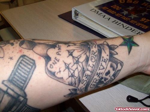 Cool Grey Ink Army Tattoo On Leg