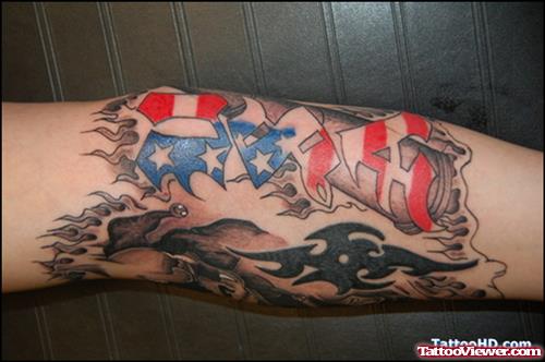 Colored Ink Military Army Tattoo On Sleeve