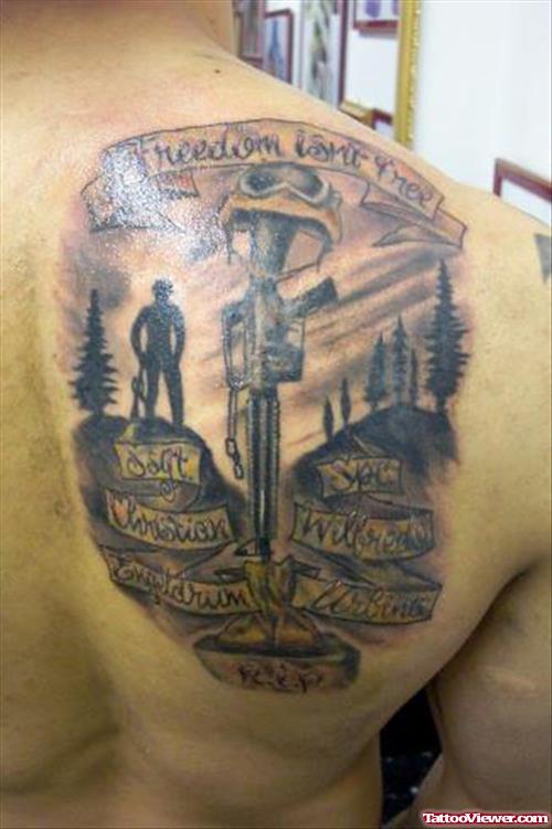 Awesome Army Tattoo On Right Back Shoulder