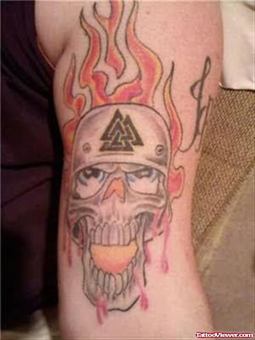 Fire & Skull Army Tattoo